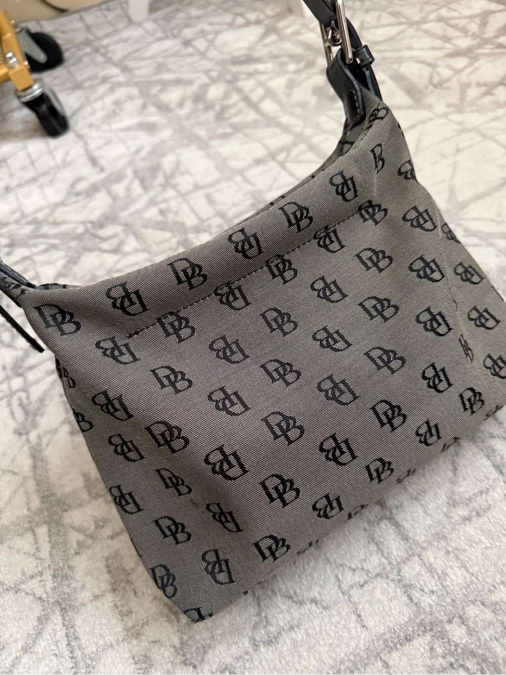 Dooney & Bourke DB Monogram Canvas Shoulder Bag Y2K Gray Black Purse - Picture 2 of 13